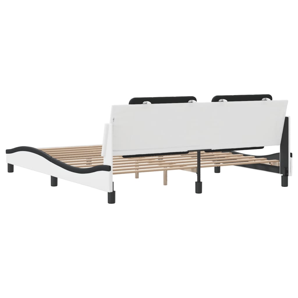 vidaXL Cadru de pat cu tăblie alb și negru 180x200cm piele artificială vidaXL Cadru de pat cu tăblie alb și negru 180x200cm piele artificială