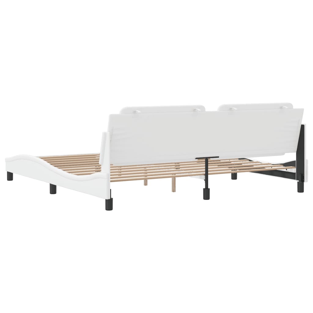 vidaXL Cadru de pat cu tăblie, alb, 200x200 cm, piele ecologică vidaXL Cadru de pat cu tăblie, alb, 200x200 cm, piele ecologică