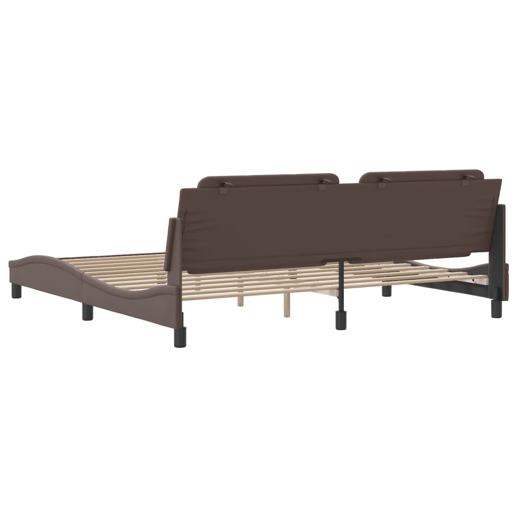 vidaXL Cadru de pat cu tăblie, maro, 200x200 cm, piele ecologică vidaXL Cadru de pat cu tăblie, maro, 200x200 cm, piele ecologică