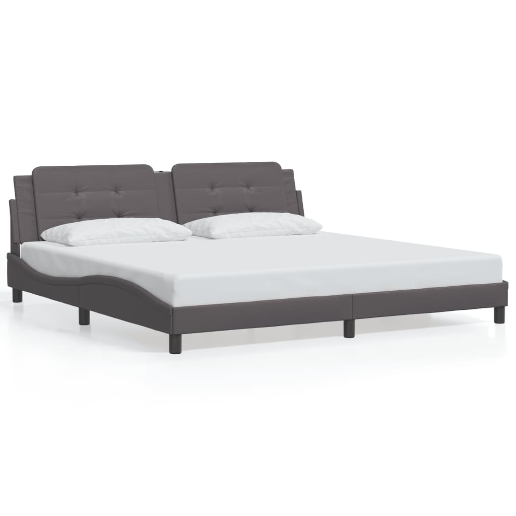 vidaXL Cadru de pat cu tăblie, gri, 200x200 cm, piele ecologică vidaXL Cadru de pat cu tăblie, gri, 200x200 cm, piele ecologică