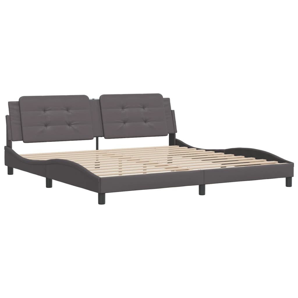vidaXL Cadru de pat cu tăblie, gri, 200x200 cm, piele ecologică vidaXL Cadru de pat cu tăblie, gri, 200x200 cm, piele ecologică