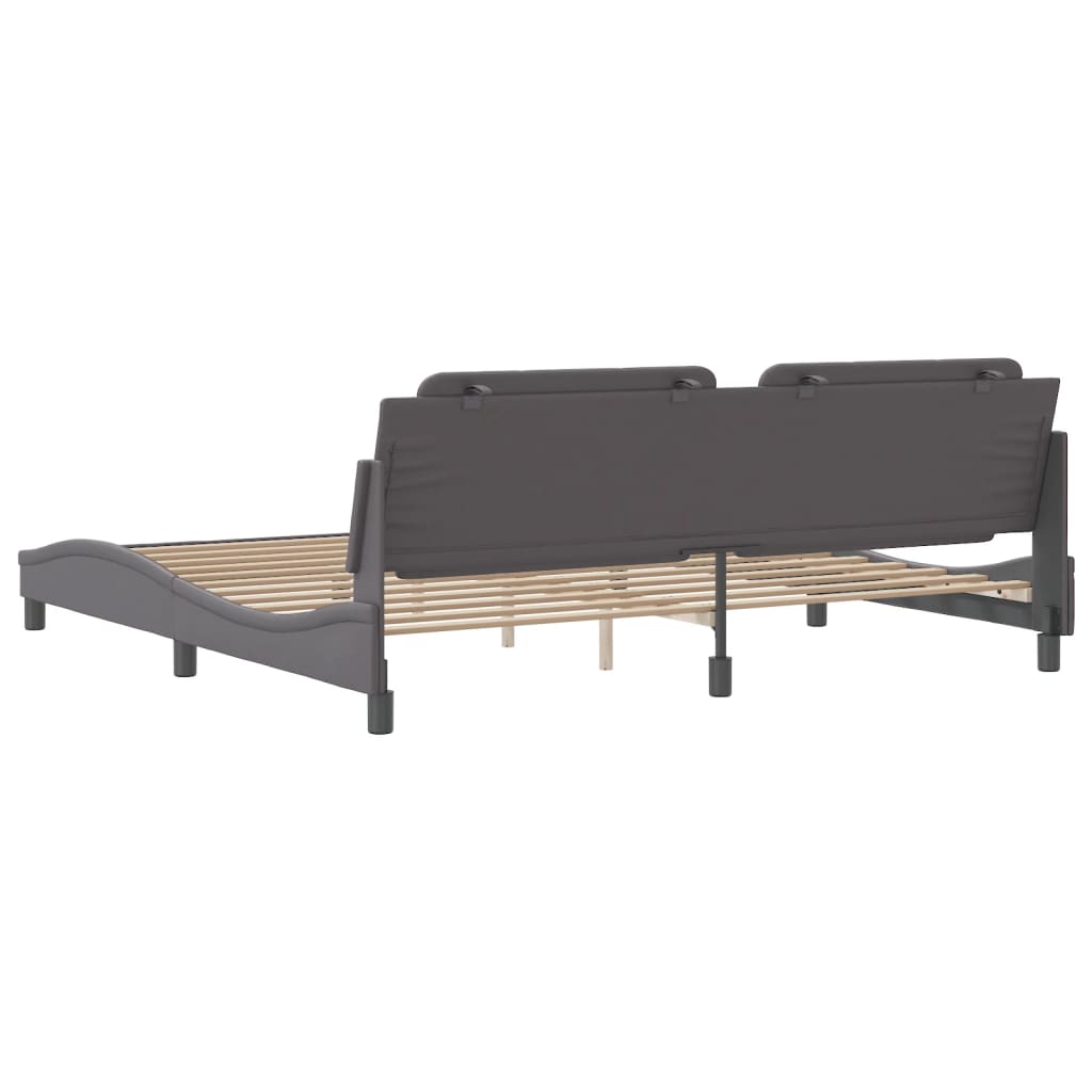 vidaXL Cadru de pat cu tăblie, gri, 200x200 cm, piele ecologică vidaXL Cadru de pat cu tăblie, gri, 200x200 cm, piele ecologică