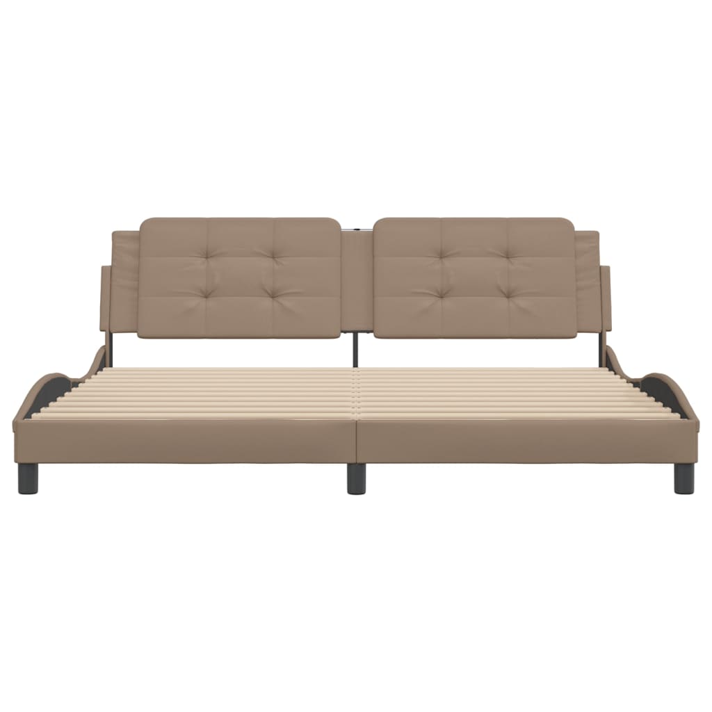 vidaXL Cadru de pat cu tăblie, cappuccino, 200x200 cm, piele ecologică vidaXL Cadru de pat cu tăblie, cappuccino, 200x200 cm, piele ecologică