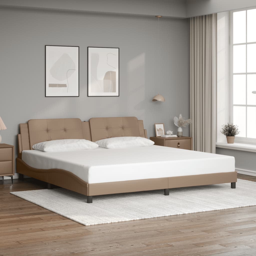 vidaXL Cadru de pat cu tăblie, cappuccino, 200x200 cm, piele ecologică vidaXL Cadru de pat cu tăblie, cappuccino, 200x200 cm, piele ecologică