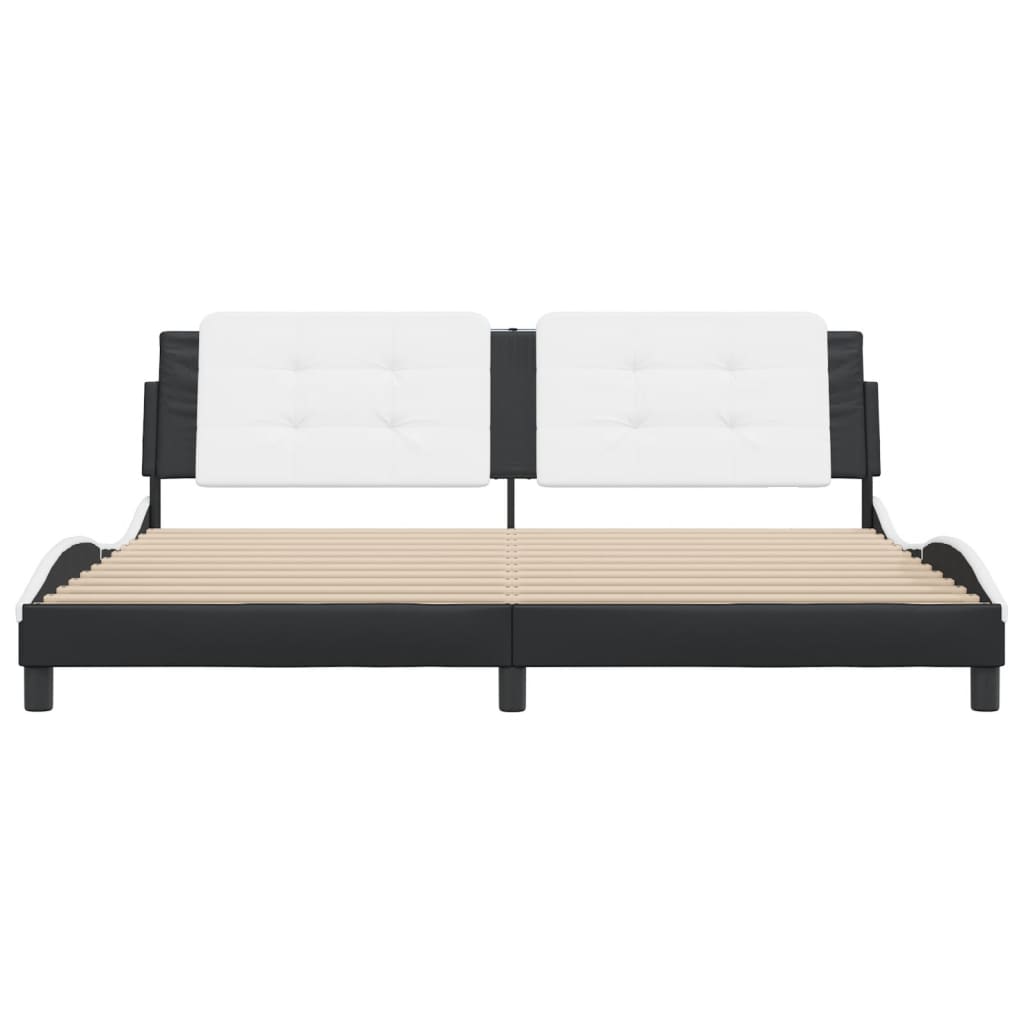 vidaXL Cadru de pat cu tăblie negru și alb 200x200cm piele artificială