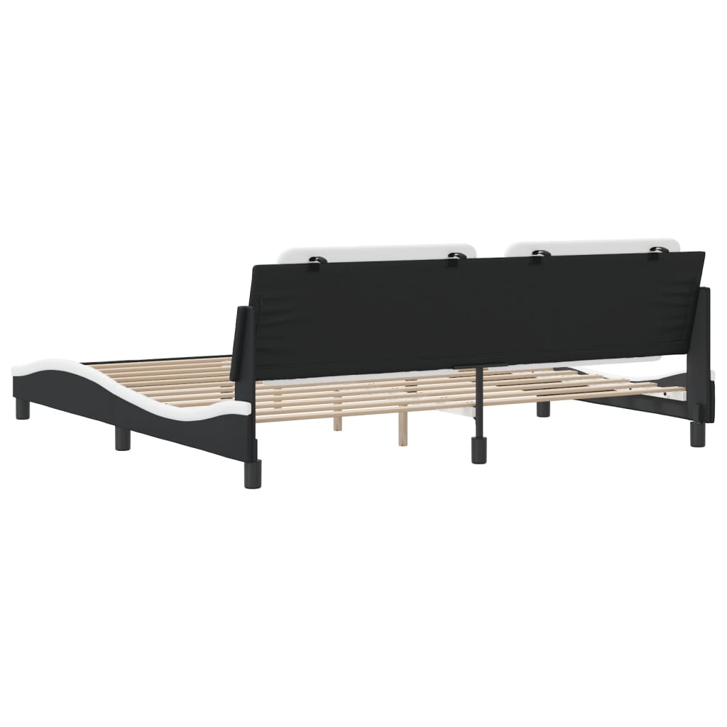 vidaXL Cadru de pat cu tăblie negru și alb 200x200cm piele artificială