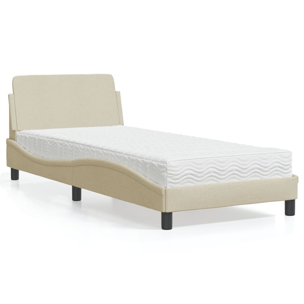 vidaXL Pat cu saltea, crem, 80x200 cm, textil vidaXL Pat cu saltea, crem, 80x200 cm, textil