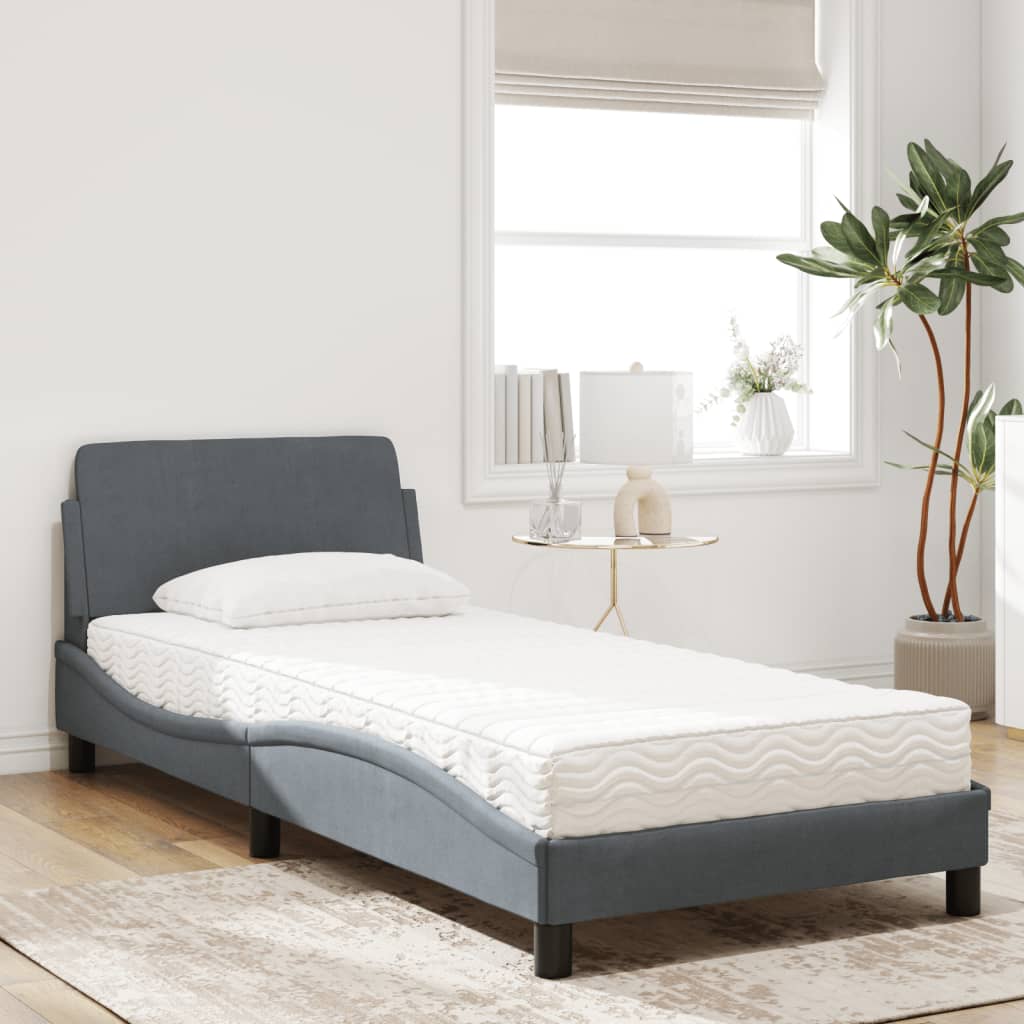 vidaXL Pat cu saltea, gri închis, 80x200 cm, catifea