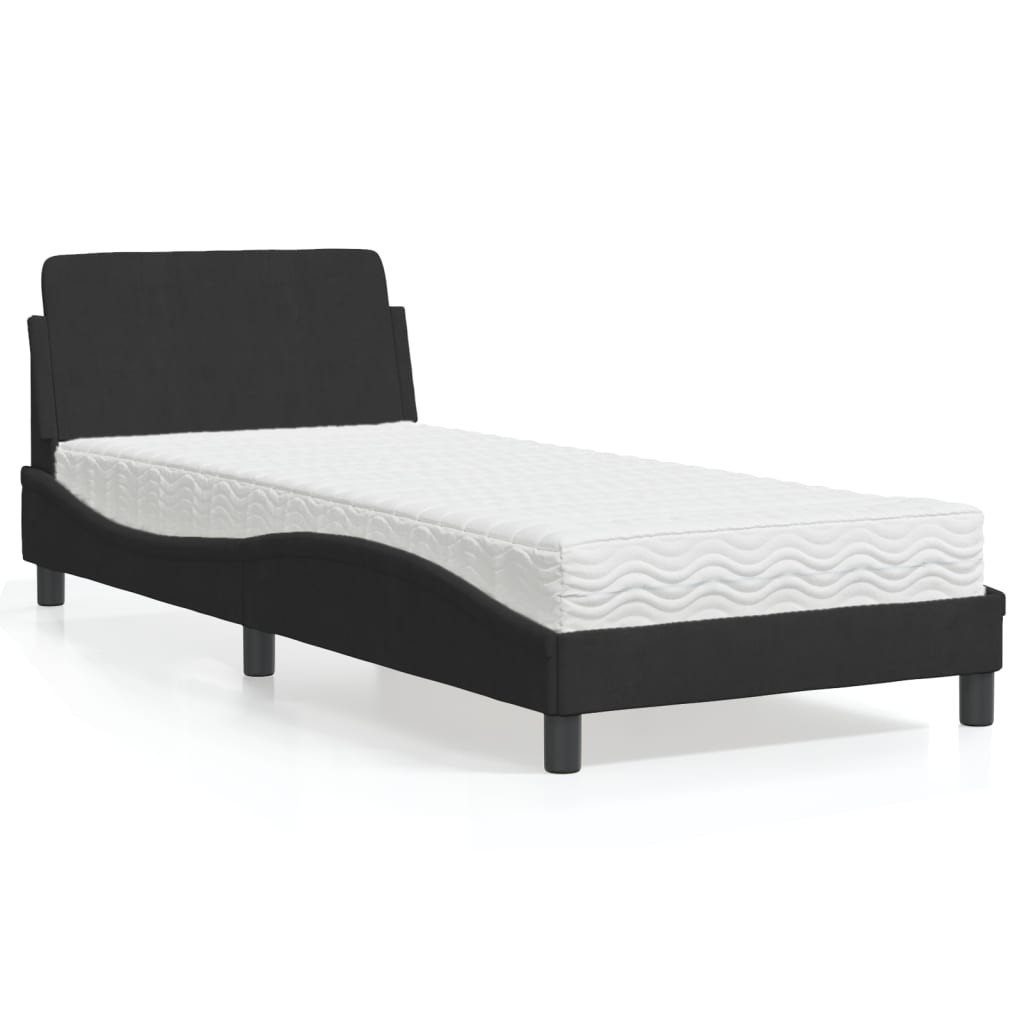 vidaXL Pat cu saltea, negru, 80x200 cm, catifea