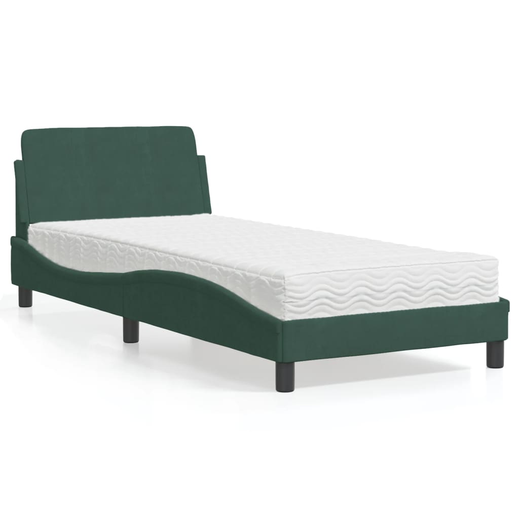 vidaXL Pat cu saltea, verde închis, 80x200 cm, catifea