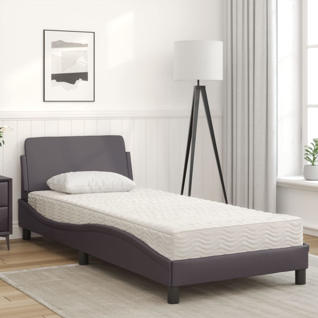 vidaXL Pat cu saltea, gri, 80x200 cm, piele ecologică vidaXL Pat cu saltea, gri, 80x200 cm, piele ecologică
