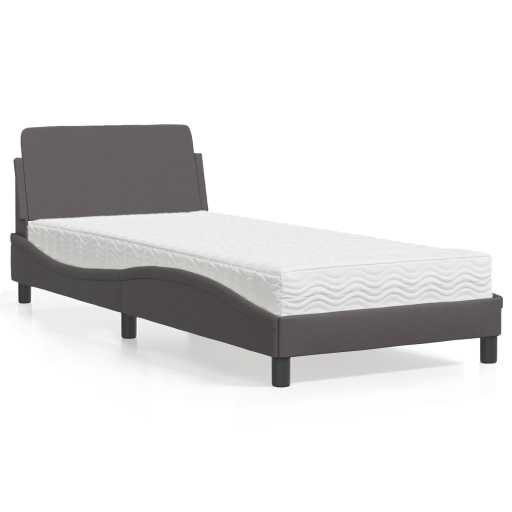 vidaXL Pat cu saltea, gri, 80x200 cm, piele ecologică vidaXL Pat cu saltea, gri, 80x200 cm, piele ecologică