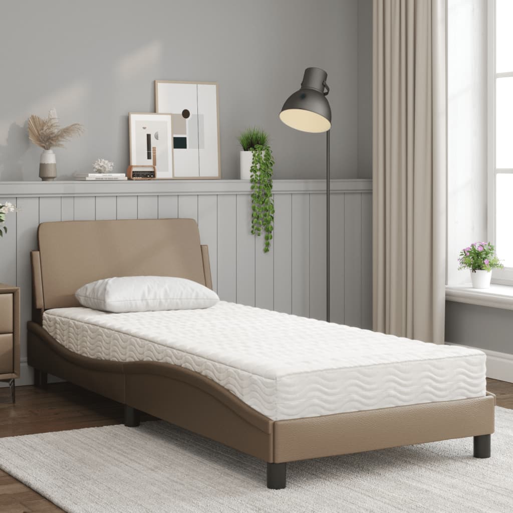 vidaXL Pat cu saltea, cappuccino, 80x200 cm piele ecologică vidaXL Pat cu saltea, cappuccino, 80x200 cm piele ecologică