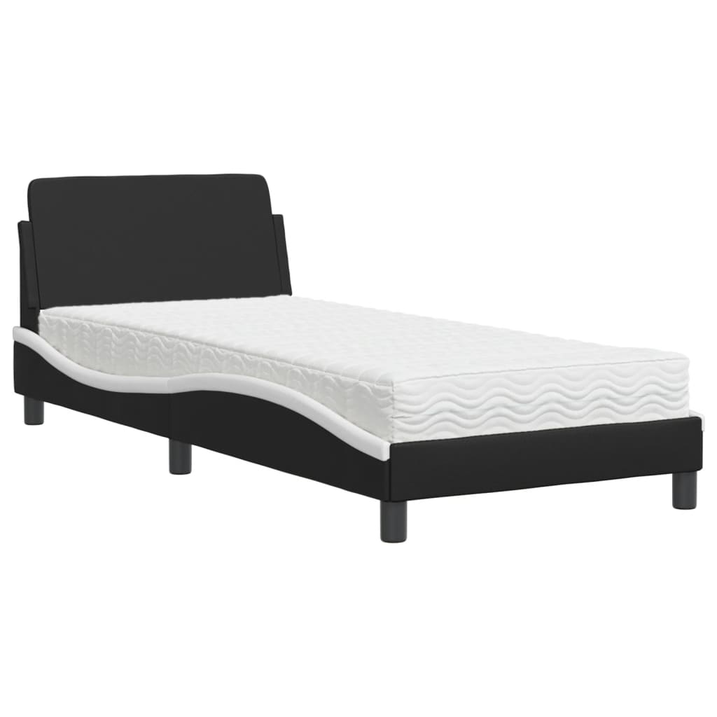 vidaXL Pat cu saltea, negru și alb, 80x200 cm, piele ecologică