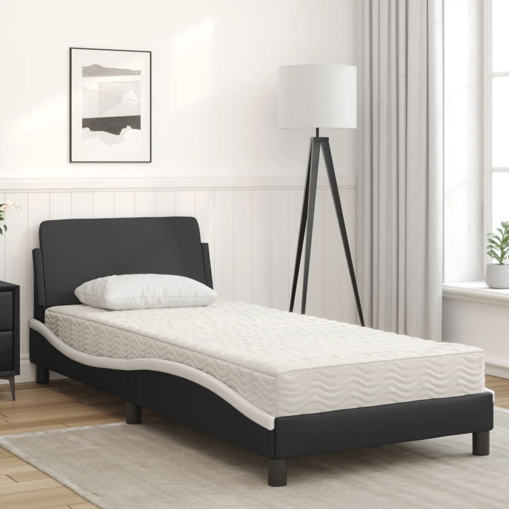 vidaXL Pat cu saltea, negru și alb, 80x200 cm, piele ecologică