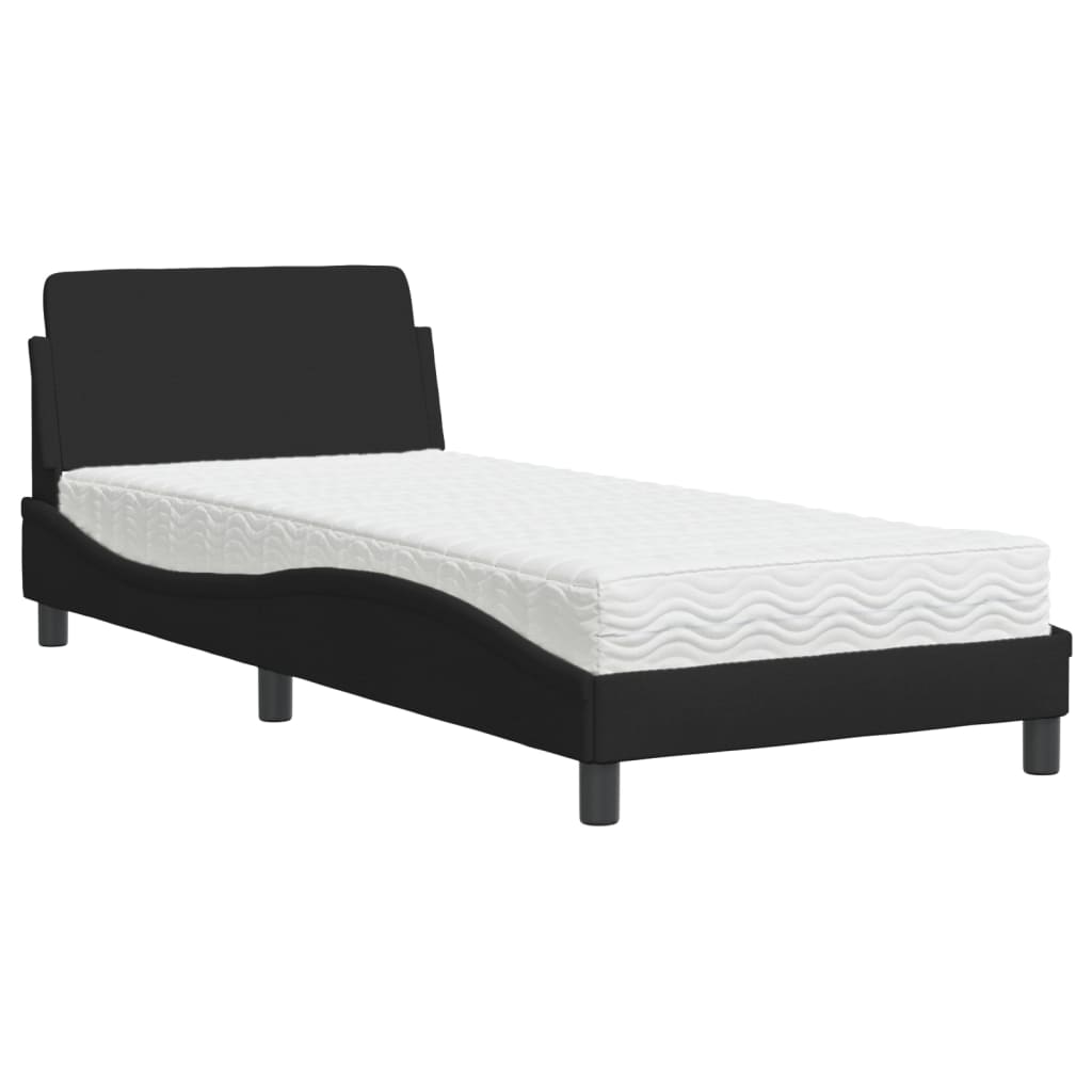 vidaXL Pat cu saltea, negru, 90x190 cm, textil