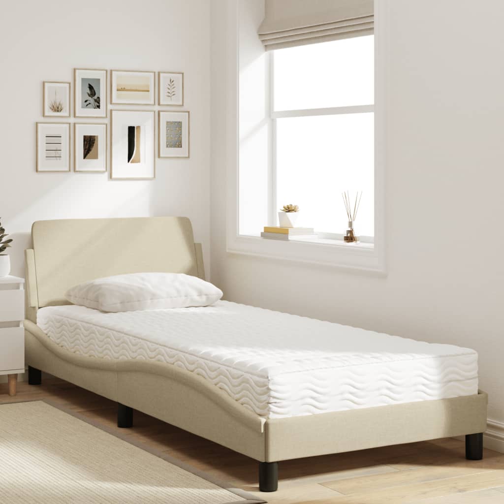 vidaXL Pat cu saltea, crem, 90x190 cm, textil vidaXL Pat cu saltea, crem, 90x190 cm, textil