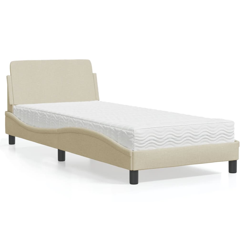vidaXL Pat cu saltea, crem, 90x190 cm, textil vidaXL Pat cu saltea, crem, 90x190 cm, textil