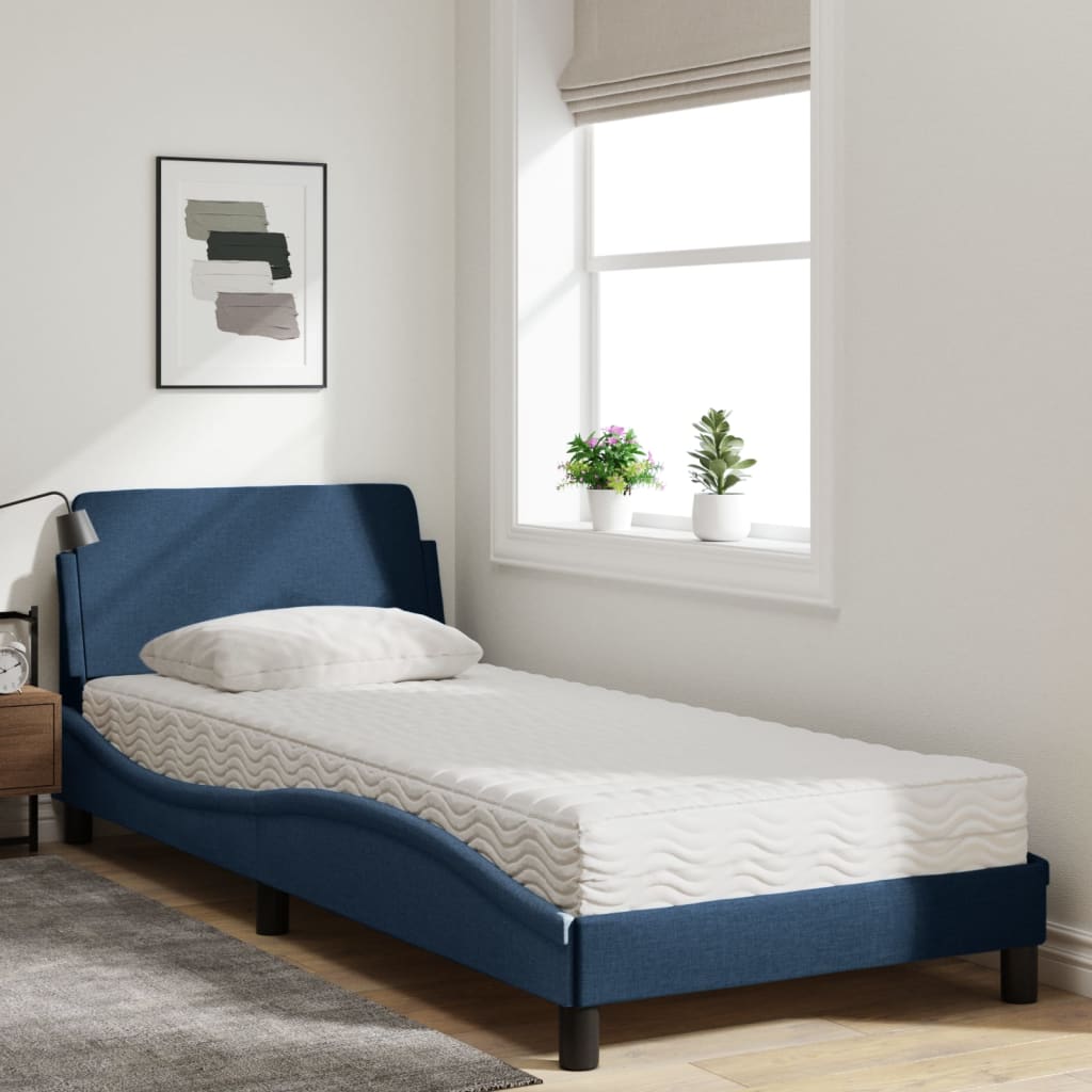 vidaXL Pat cu saltea, albastru, 90x190 cm, textil