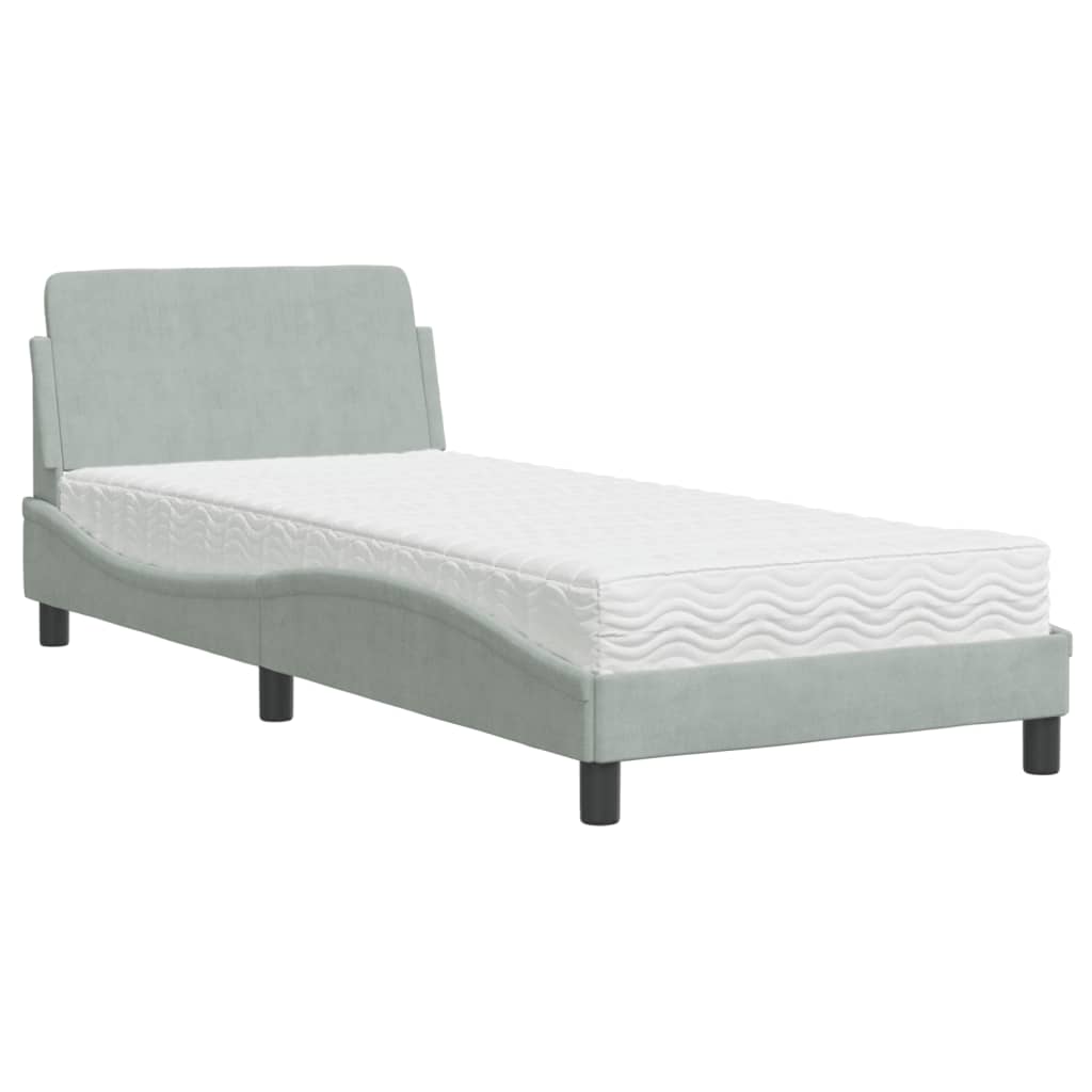 vidaXL Pat cu saltea, gri deschis, 90x190 cm, catifea vidaXL Pat cu saltea, gri deschis, 90x190 cm, catifea