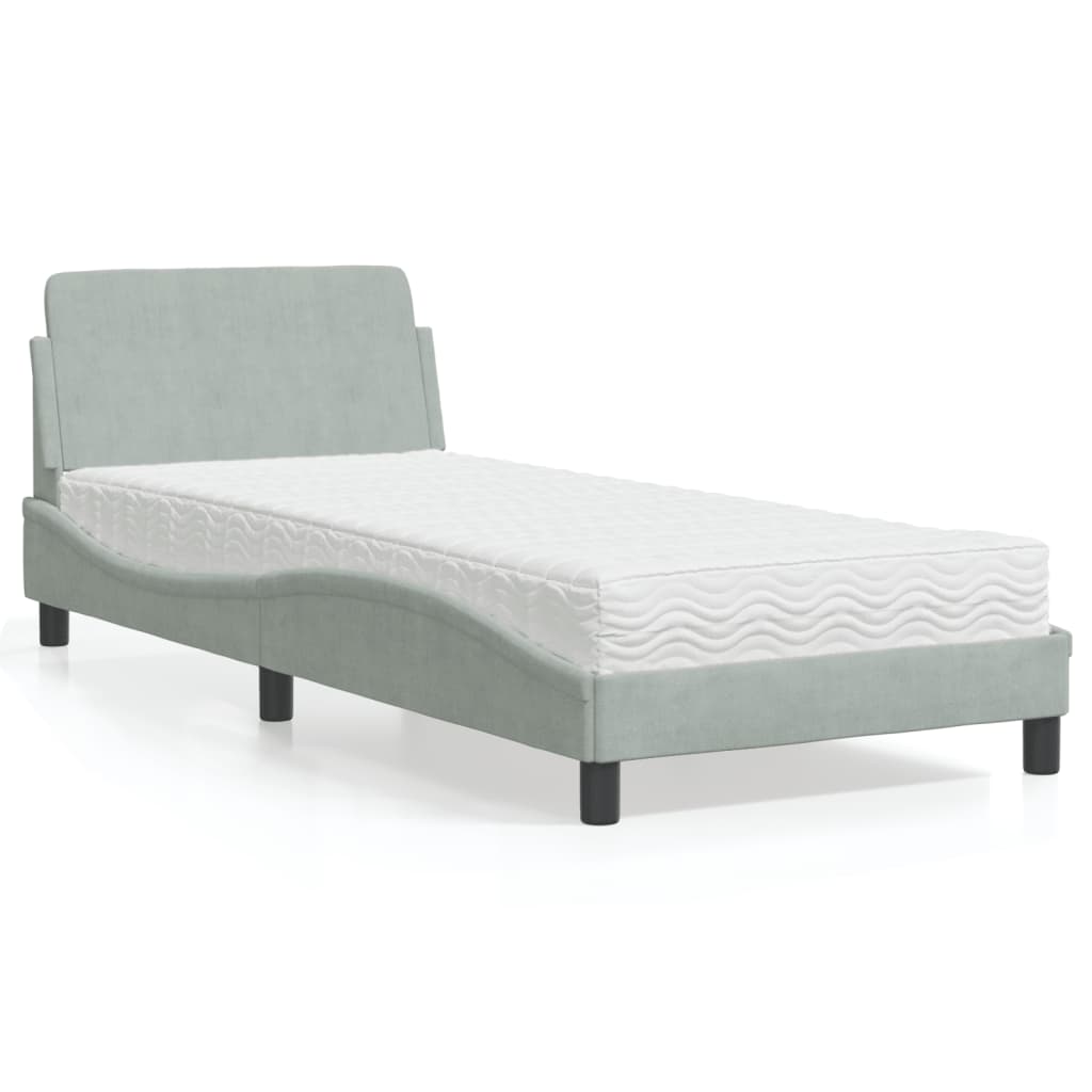 vidaXL Pat cu saltea, gri deschis, 90x190 cm, catifea vidaXL Pat cu saltea, gri deschis, 90x190 cm, catifea