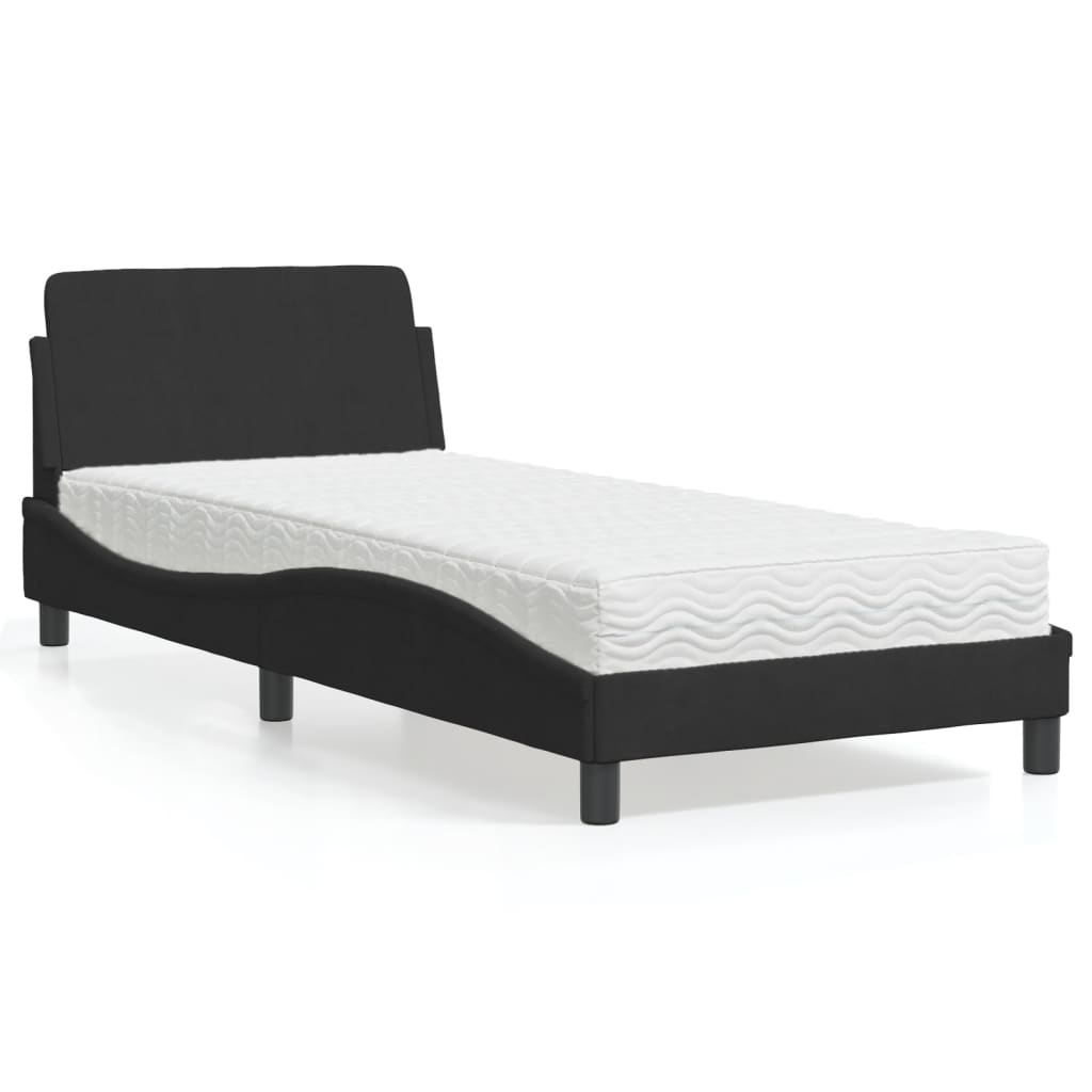 vidaXL Pat cu saltea, negru, 90x190 cm, catifea