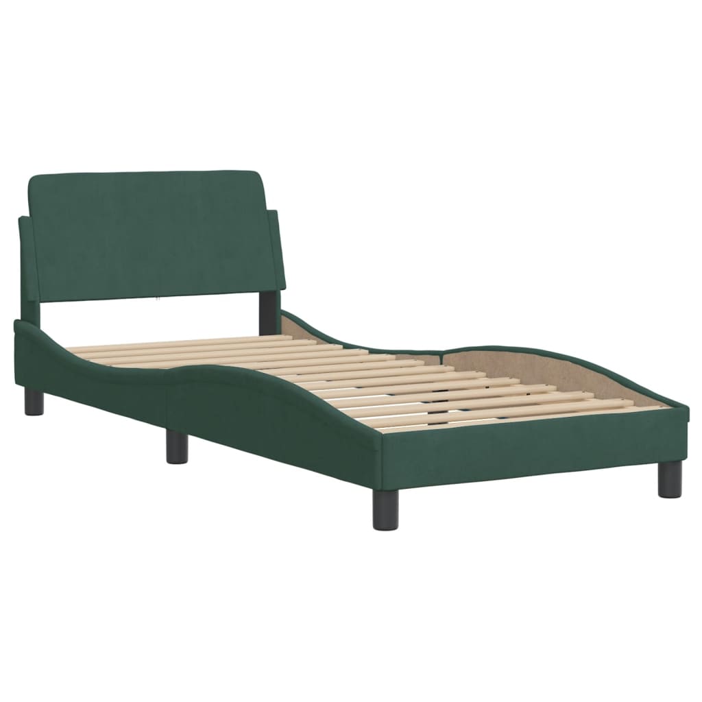 vidaXL Pat cu saltea, verde închis, 90x190 cm, catifea