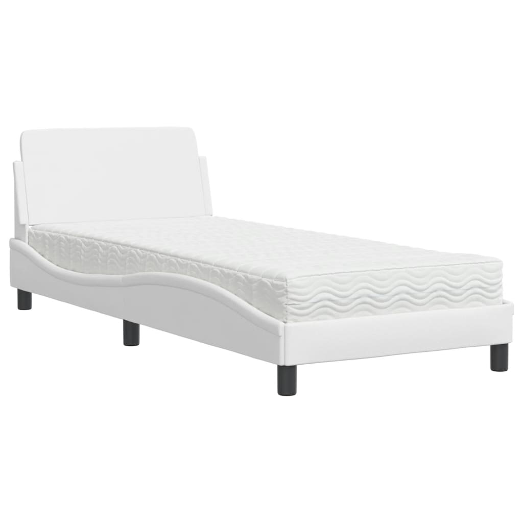 vidaXL Pat cu saltea, alb, 90x190 cm, piele ecologică