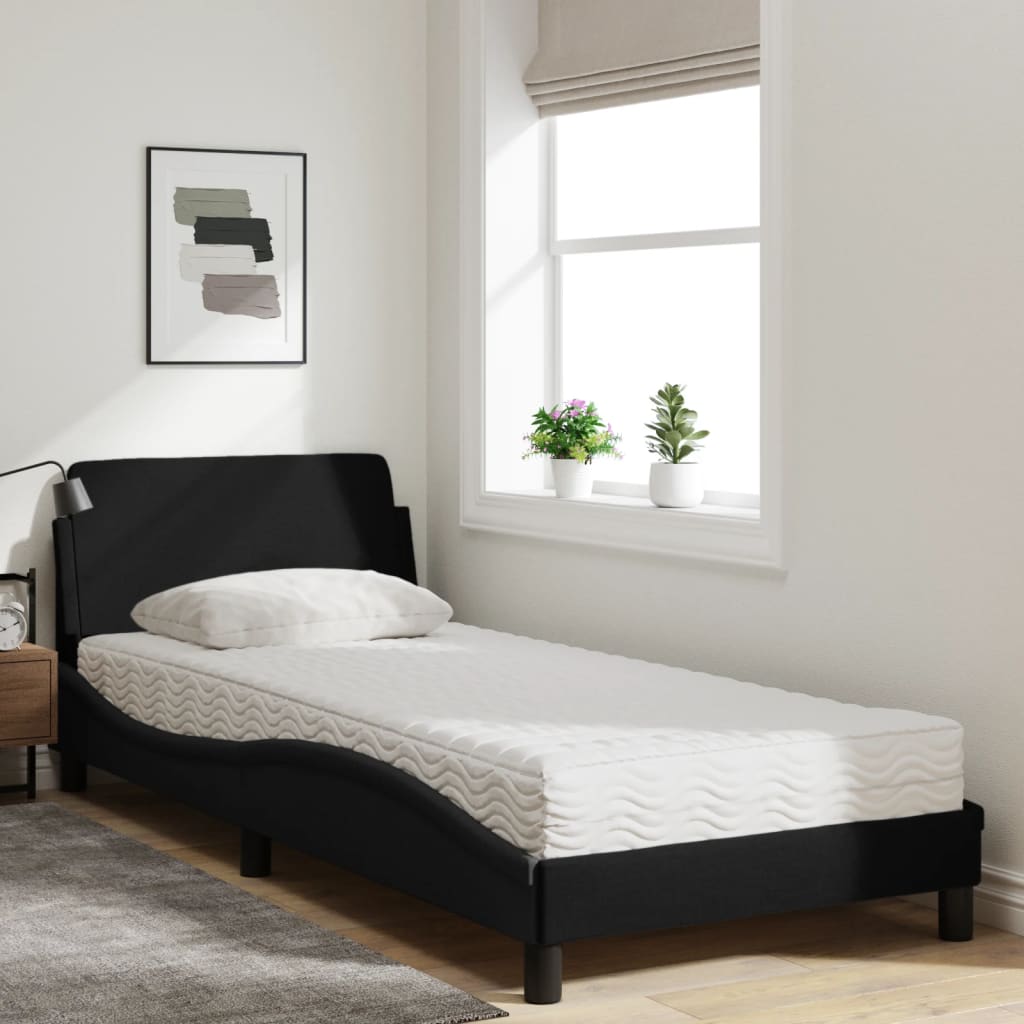 vidaXL Pat cu saltea, negru, 90x200 cm, textil
