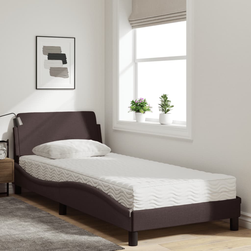 vidaXL Pat cu saltea, maro închis, 90x200 cm, textil vidaXL Pat cu saltea, maro închis, 90x200 cm, textil