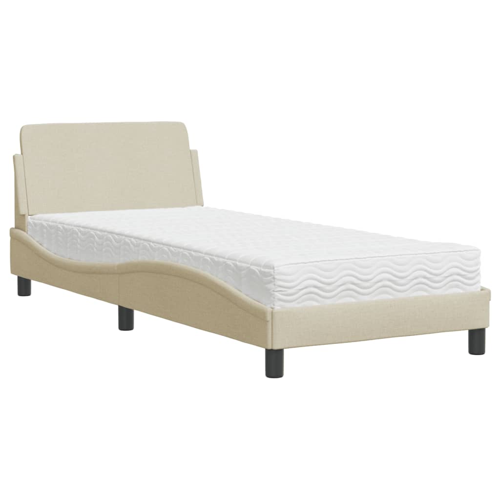 vidaXL Pat cu saltea, crem, 90x200 cm, textil vidaXL Pat cu saltea, crem, 90x200 cm, textil