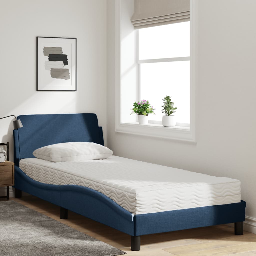 vidaXL Pat cu saltea, albastru, 90x200 cm, textil