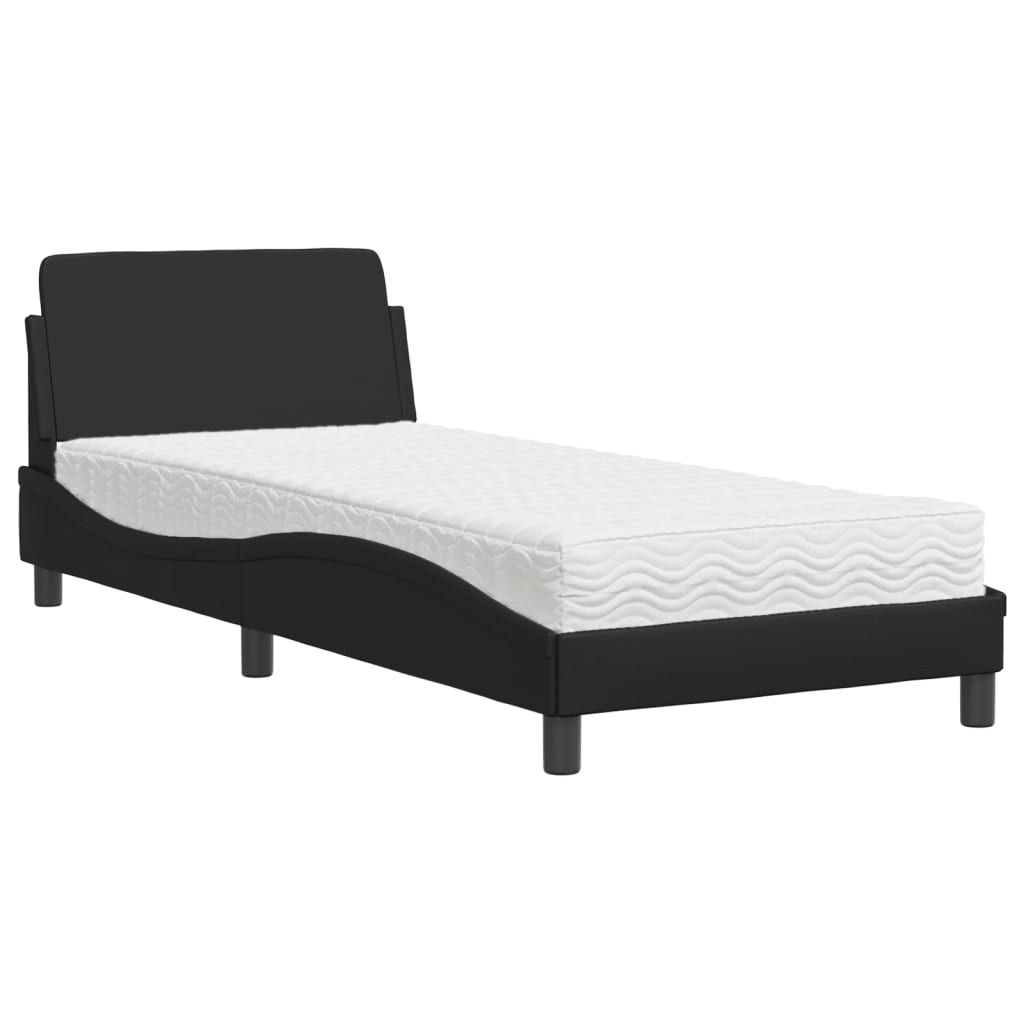 vidaXL Pat cu saltea, negru, 90x200 cm, piele ecologică