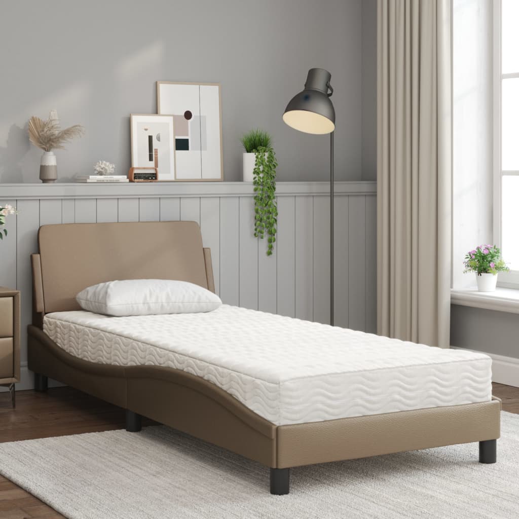 vidaXL Pat cu saltea, cappuccino, 90x200 cm piele ecologică