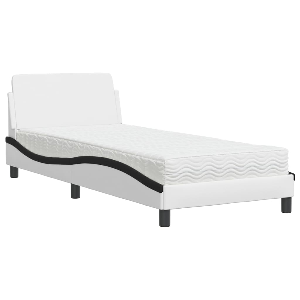 vidaXL Pat cu saltea, alb și negru, 90x200 cm, piele ecologică vidaXL Pat cu saltea, alb și negru, 90x200 cm, piele ecologică