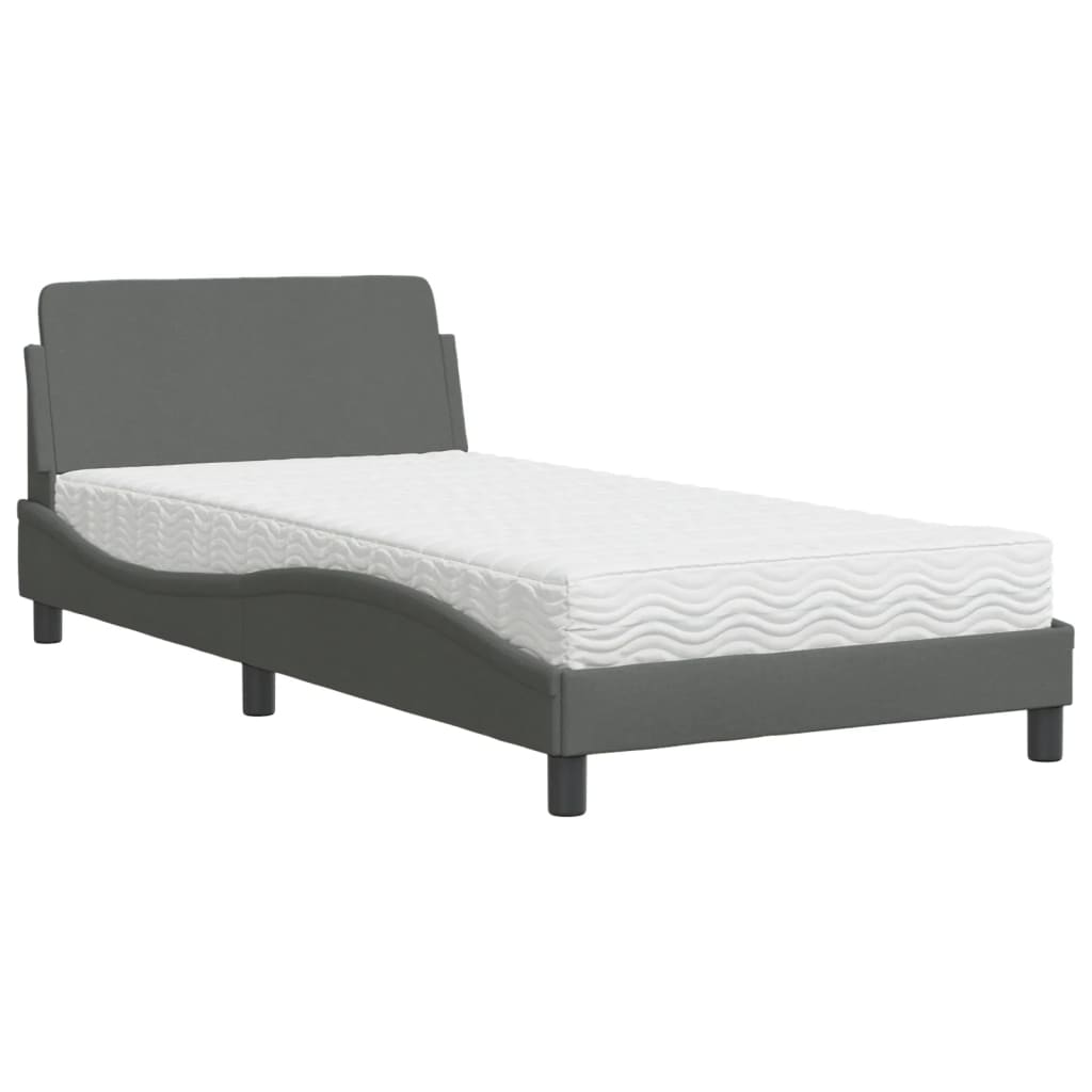 vidaXL Pat cu saltea, gri închis, 100x200 cm, textil