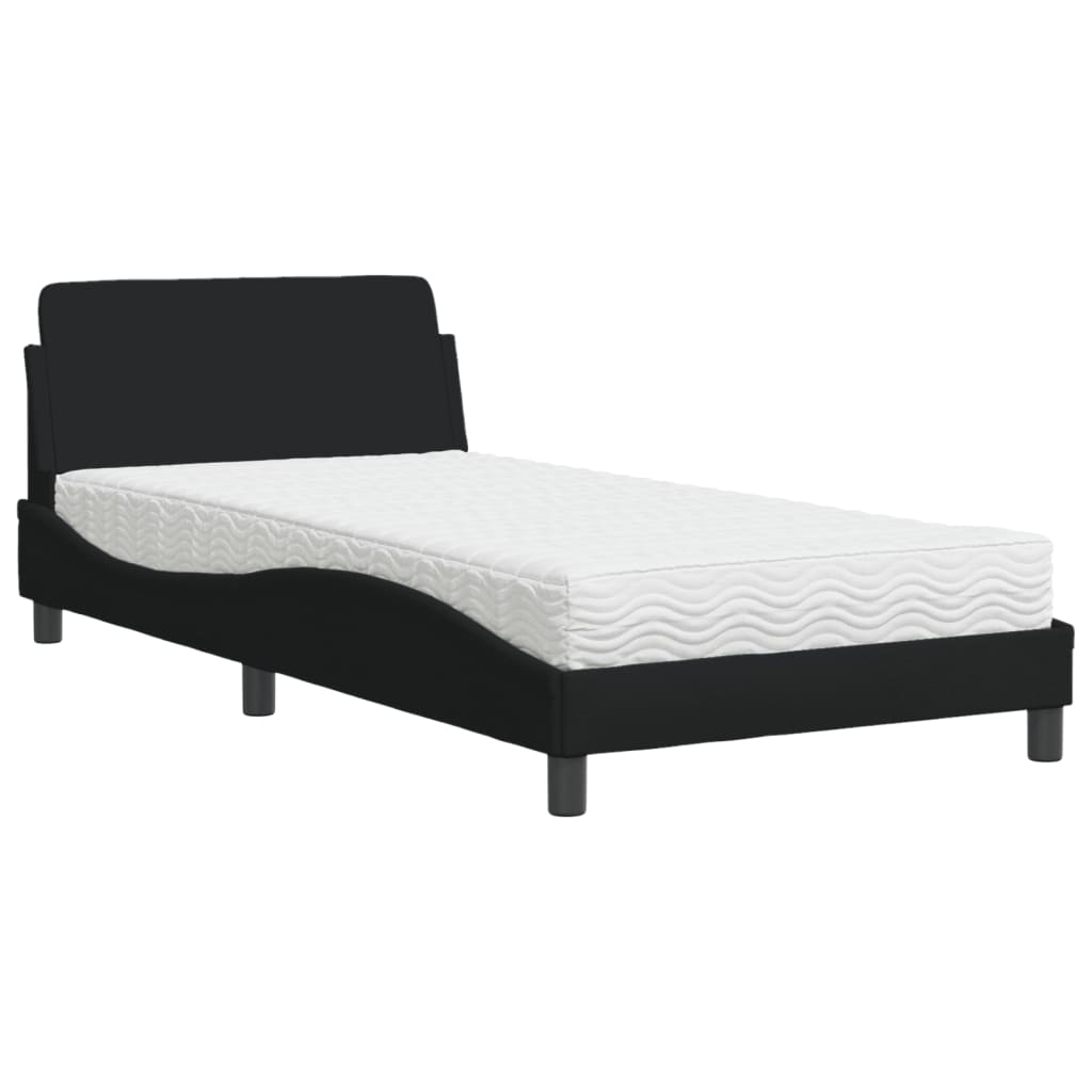 vidaXL Pat cu saltea, negru, 100x200 cm, textil