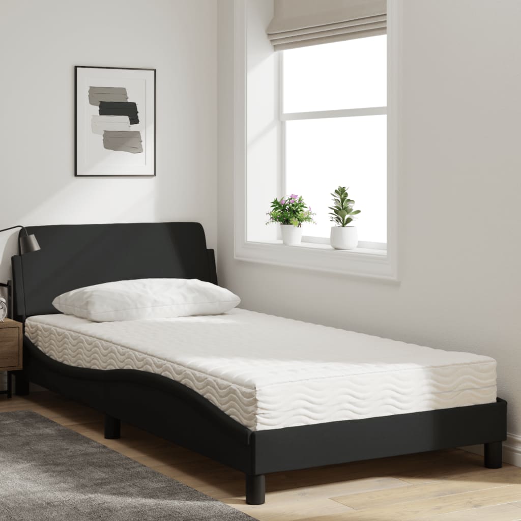 vidaXL Pat cu saltea, negru, 100x200 cm, textil