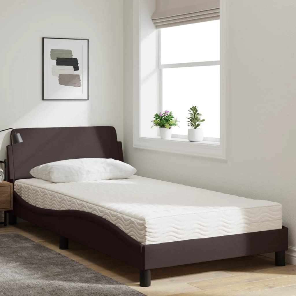 vidaXL Pat cu saltea, maro închis, 100x200 cm, textil vidaXL Pat cu saltea, maro închis, 100x200 cm, textil