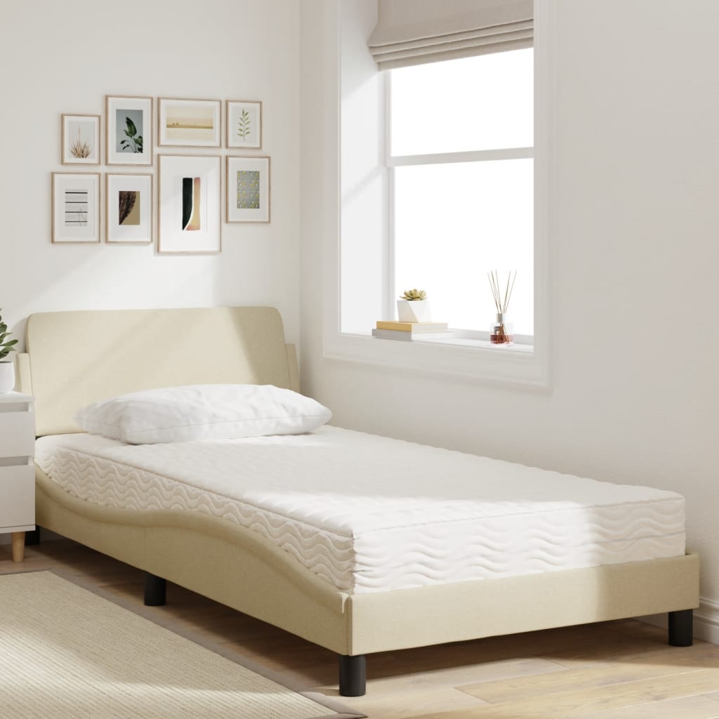 vidaXL Pat cu saltea, crem, 100x200 cm, textil vidaXL Pat cu saltea, crem, 100x200 cm, textil
