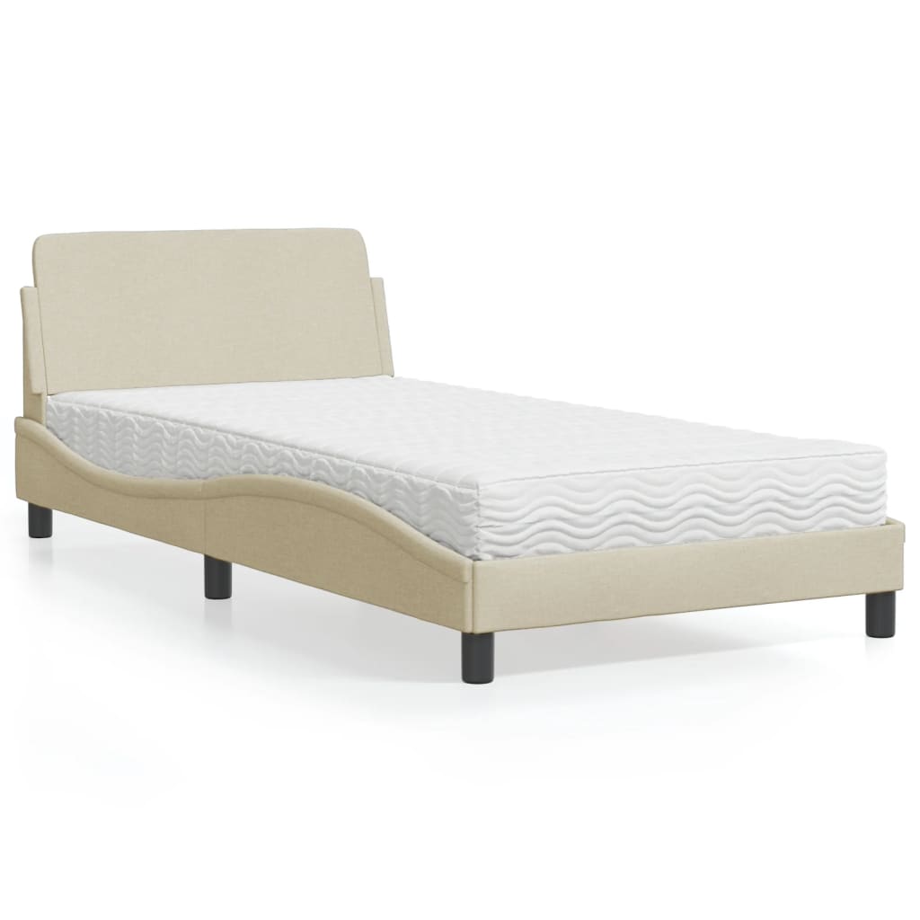 vidaXL Pat cu saltea, crem, 100x200 cm, textil vidaXL Pat cu saltea, crem, 100x200 cm, textil