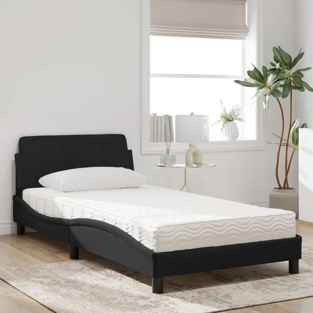 vidaXL Pat cu saltea, negru, 100x200 cm, catifea