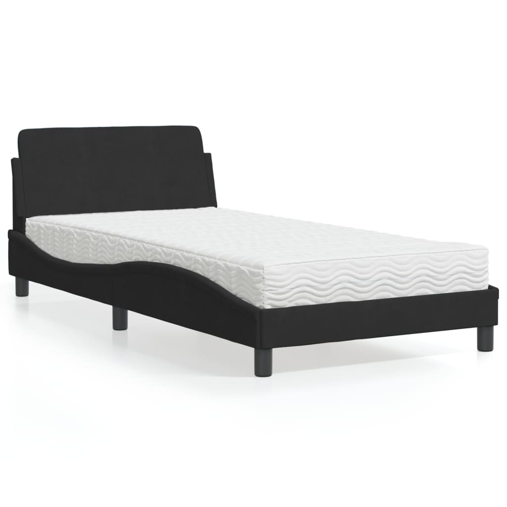vidaXL Pat cu saltea, negru, 100x200 cm, catifea