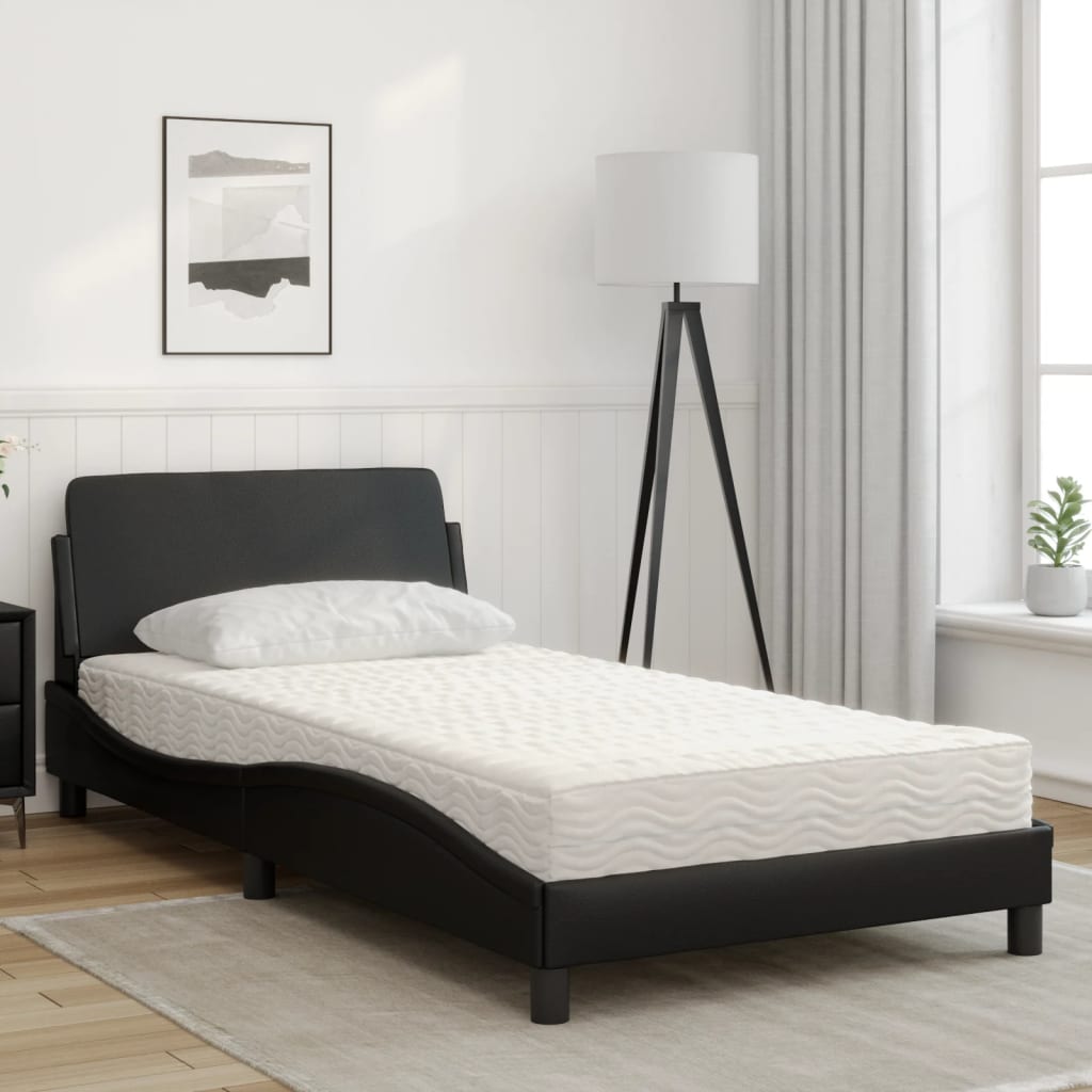 vidaXL Pat cu saltea, negru, 100x200 cm, piele ecologică