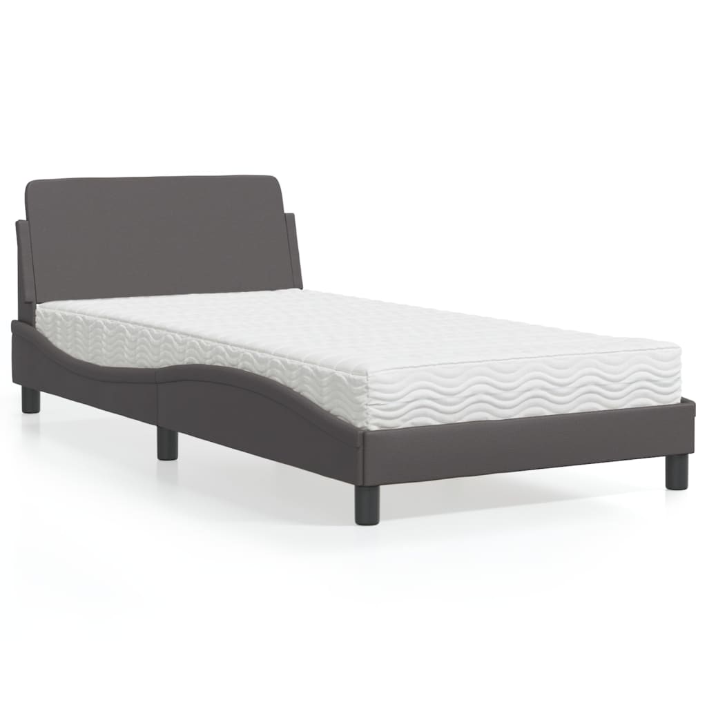 vidaXL Pat cu saltea, gri, 100x200 cm, piele ecologică vidaXL Pat cu saltea, gri, 100x200 cm, piele ecologică