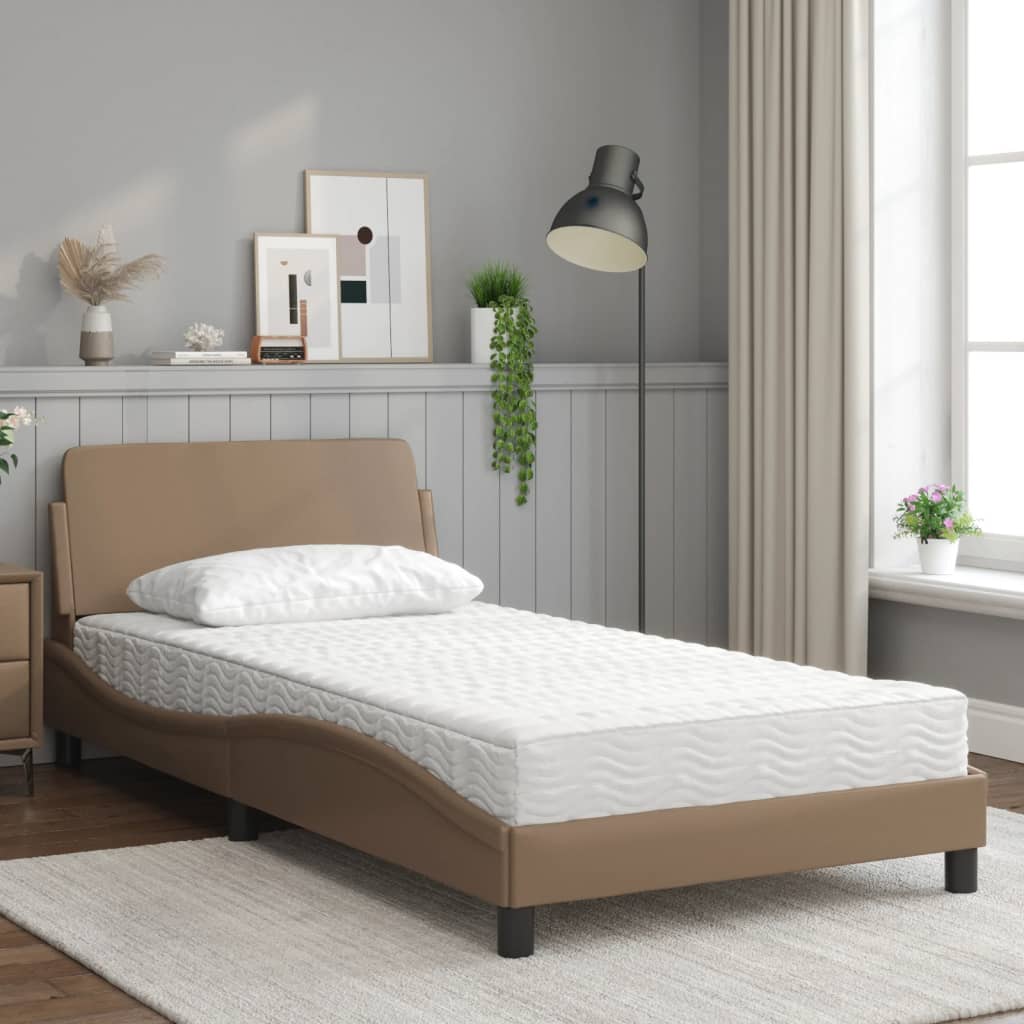 vidaXL Pat cu saltea, cappuccino, 100x200cm piele ecologică