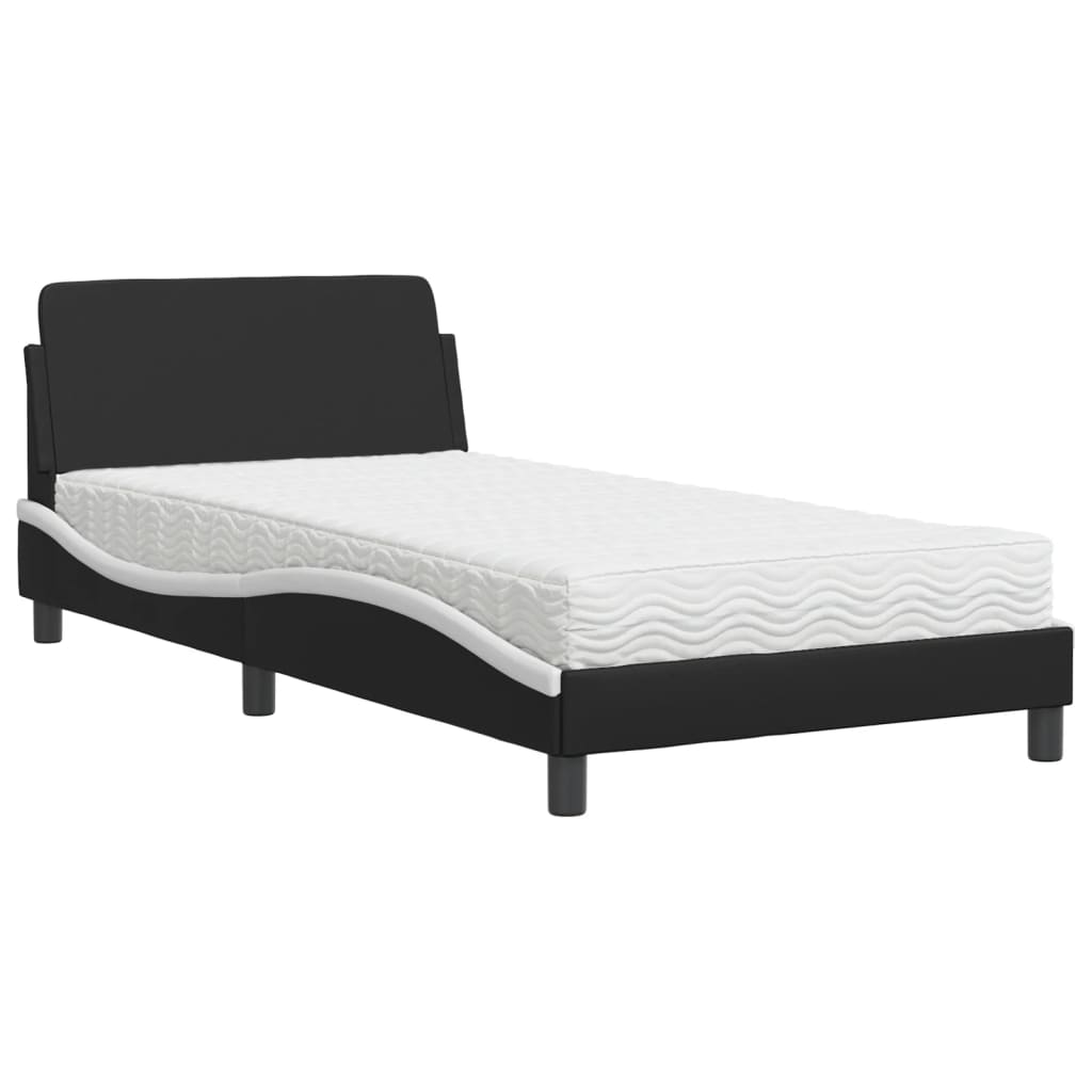 vidaXL Pat cu saltea, negru și alb, 100x200 cm, piele ecologică