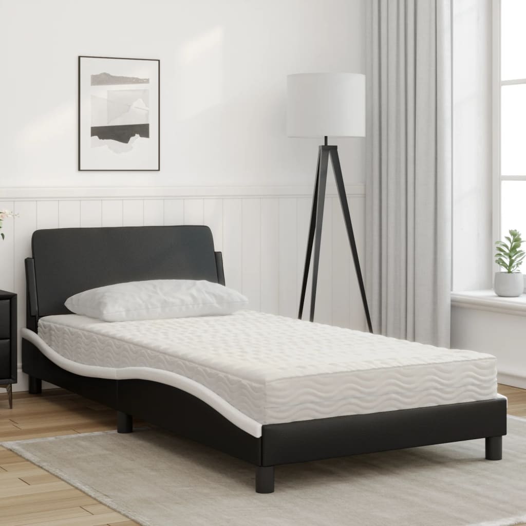 vidaXL Pat cu saltea, negru și alb, 100x200 cm, piele ecologică