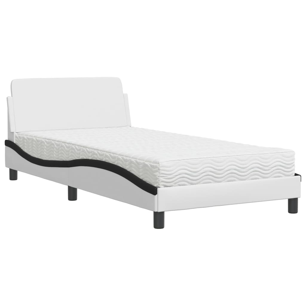 vidaXL Pat cu saltea, alb și negru, 100x200 cm, piele ecologică