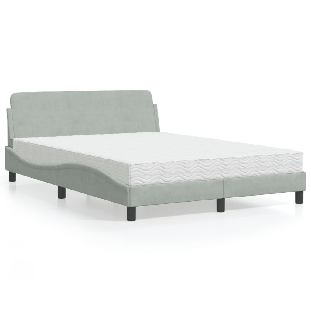vidaXL Pat cu saltea, gri deschis, 120x200 cm, catifea